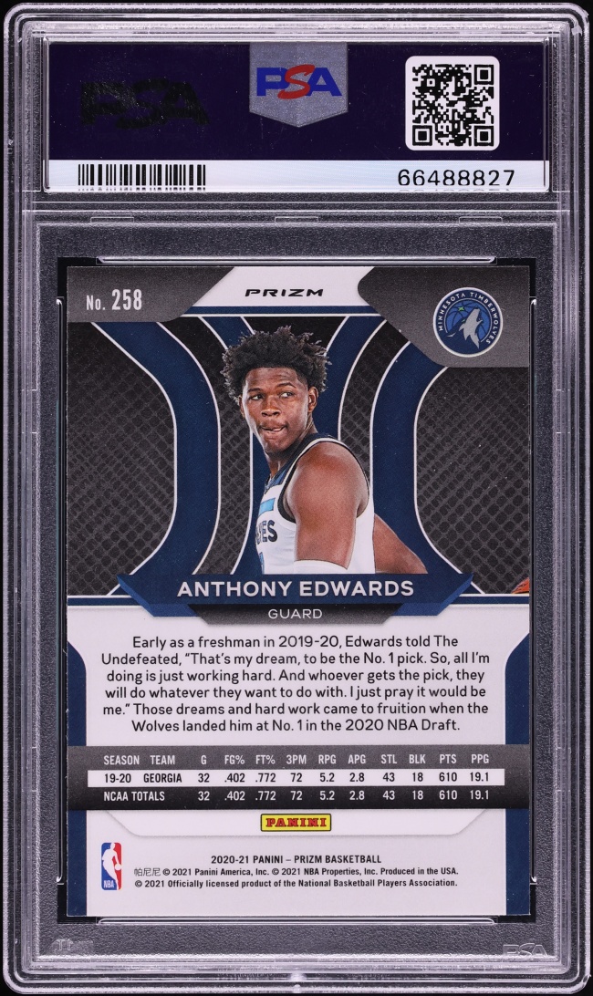 2020 Panini Prizm Red White & Blue Anthony Edwards ROOKIE #258 PSA 10 GEM MINT