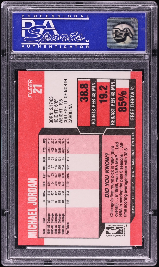 1989 Fleer Basketball Michael Jordan #21 PSA 9 MINT