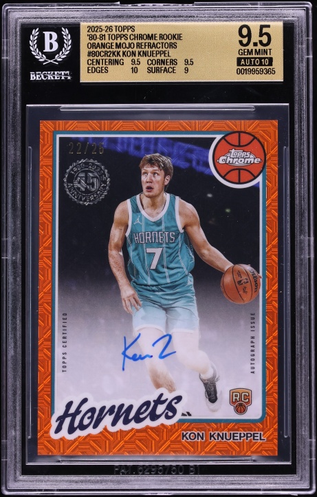 2025 Topps Chrome '80 Orange Mojo Refractor Kon Knueppel ROOKIE AUTO /25 #80CR2-KK BGS 9.5 GEM