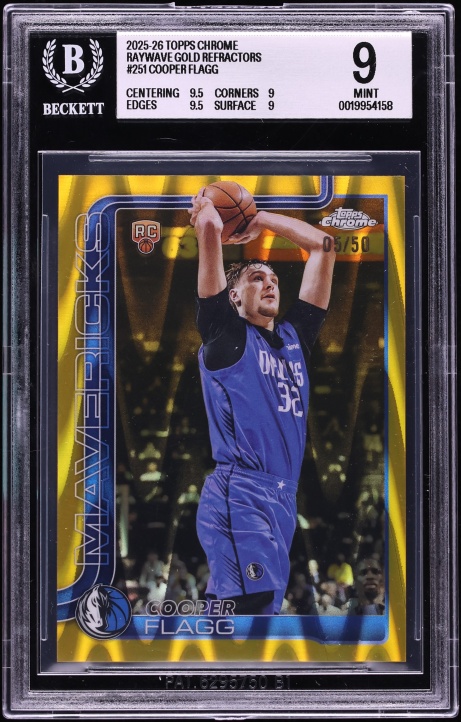 2025 Topps Chrome Raywave Gold Refractor Cooper Flagg ROOKIE /50 #251 BGS 9 MINT