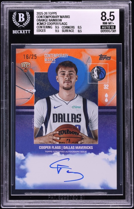 2025 Topps Contemporary Marks Orange Rainbow Cooper Flagg ROOKIE AUTO /25 #CM-CF BGS 8.5 NM-MT+