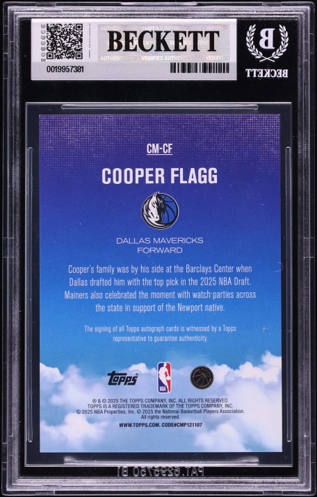 2025 Topps Contemporary Marks Orange Rainbow Cooper Flagg ROOKIE AUTO /25 #CM-CF BGS 8.5 NM-MT+