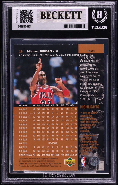 1996 Upper Deck UDA Gold Facsimile Signatures Michael Jordan /1000 #16 BGS 8 NM-MT