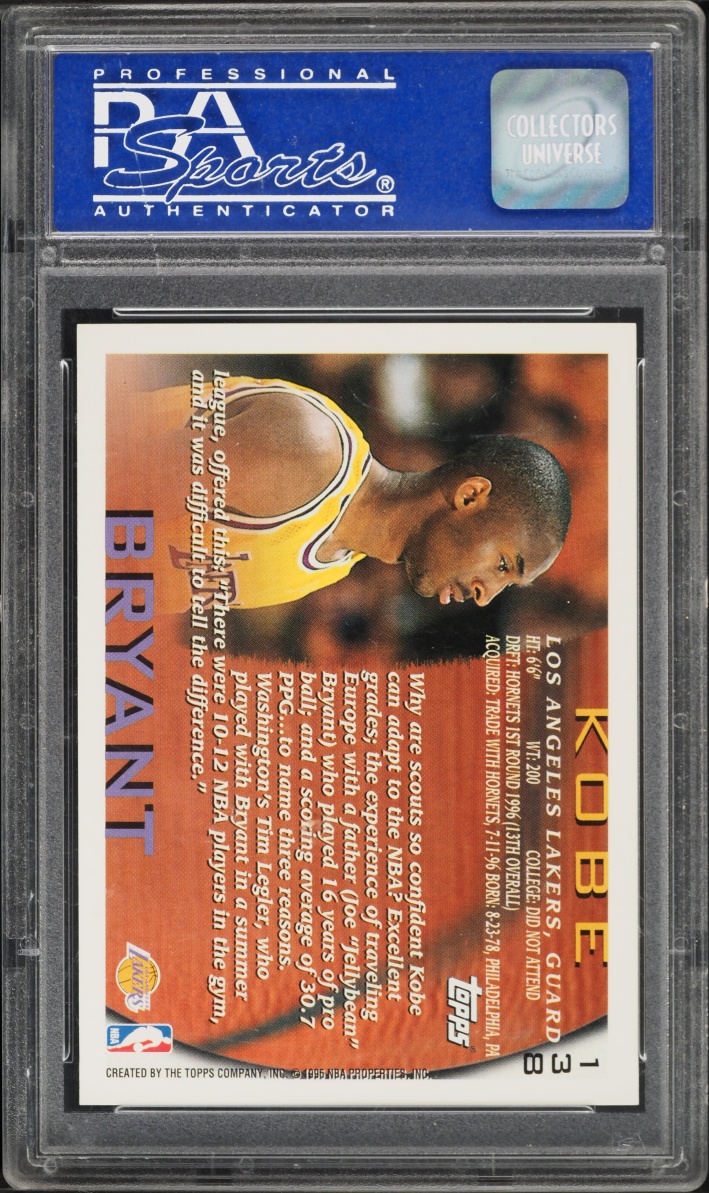 1996 Topps Basketball Kobe Bryant ROOKIE #138 PSA 9 MINT