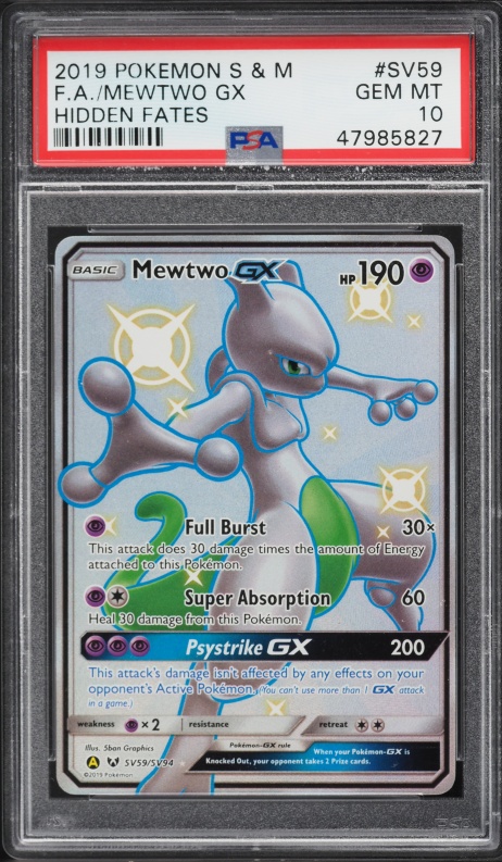 2019 Pokemon Sun & Moon Hidden Fates Mewtwo GX #31 PSA 10 GEM MINT