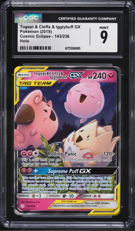 2019 Pokemon Sun & Moon Cosmic Eclipse Holo Togepi & Cleffa & Igglybuff Gx #143 CGC 9 MINT