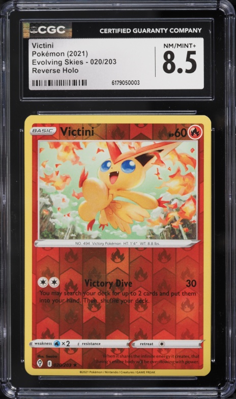 2021 Pokemon Evolving Skies Reverse Holo Victini #020 CGC 8.5 NM-MT+