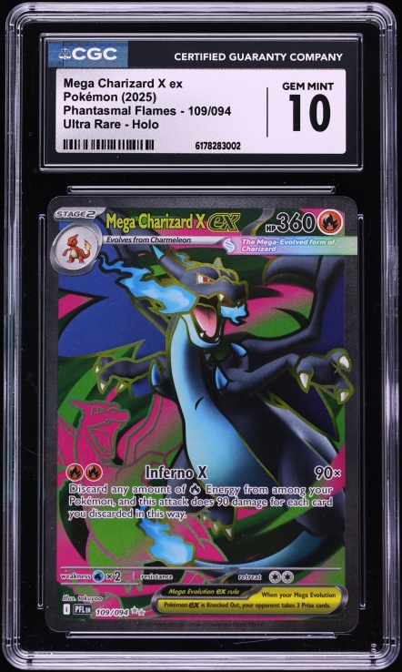 2025 Pokemon Mega Evolution Phantasmal Flames Full Art Mega Charizard X ex #109 CGC 10 GEM MINT