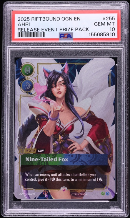 2025 Riftbound League Of Legends Origins Release Event Prize Pack Ahri #255 PSA 10 GEM MINT