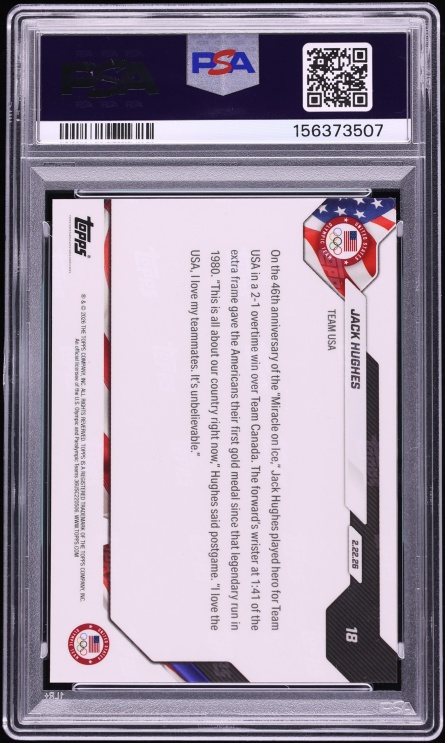 2026 Topps Now Olympics Jack Hughes #18 PSA 10 GEM MINT