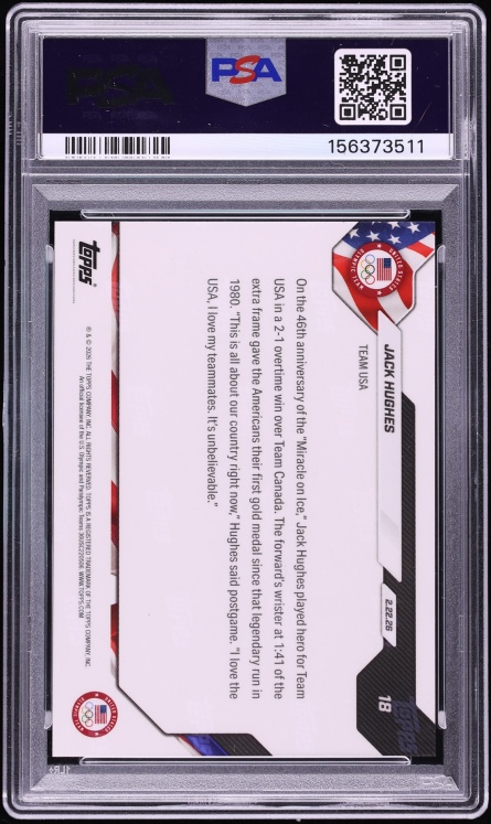 2026 Topps Now Olympics Jack Hughes #18 PSA 10 GEM MINT