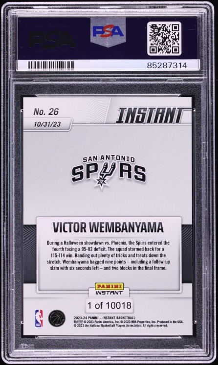 2023 Panini Instant Victor Wembanyama ROOKIE /10018 #26 PSA 9 MINT