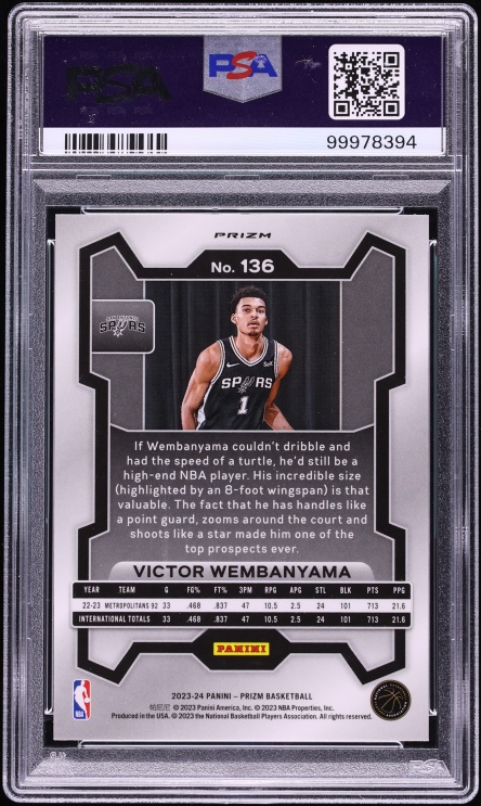 2023 Panini Prizm Pink Ice Victor Wembanyama ROOKIE #136 PSA 10 GEM MINT