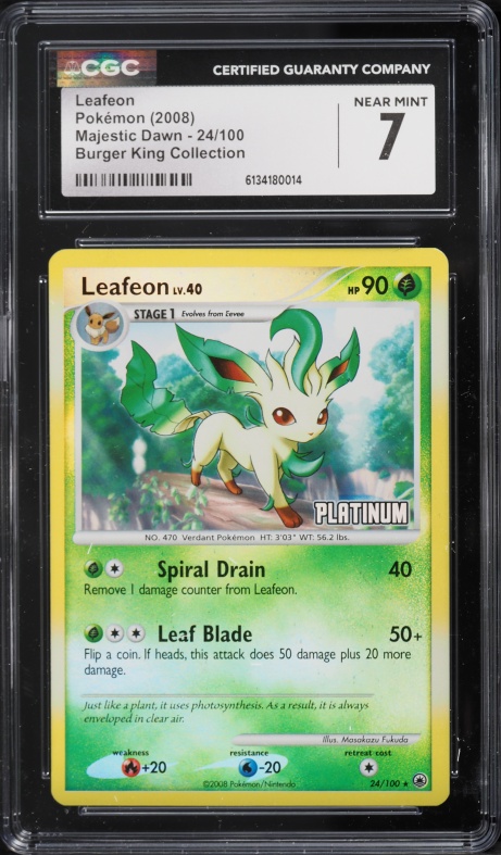 2008 Pokemon Diamond & Pearl Majestic Dawn Burger King Collection Leafeon #24 CGC 7 NRMT