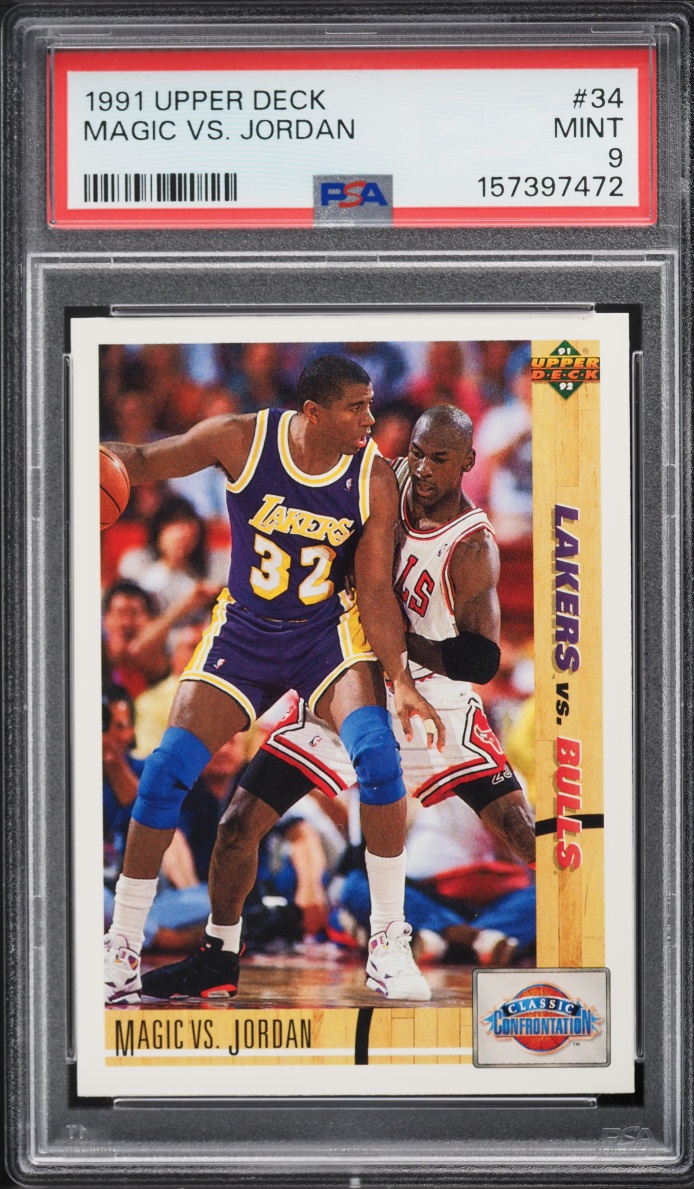 1991 Upper Deck Basketball Magic Johnson VS Michael Jordan #34 PSA 9 MINT
