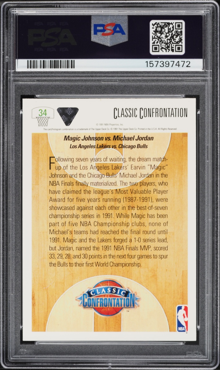 1991 Upper Deck Basketball Magic Johnson VS Michael Jordan #34 PSA 9 MINT