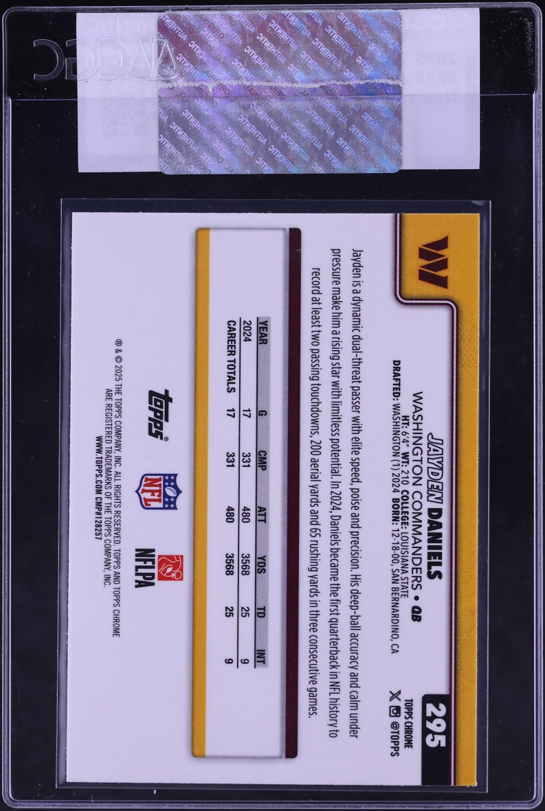 2025 Topps Chrome Neon Pulse Refractor Jayden Daniels #295 CGC AUTH