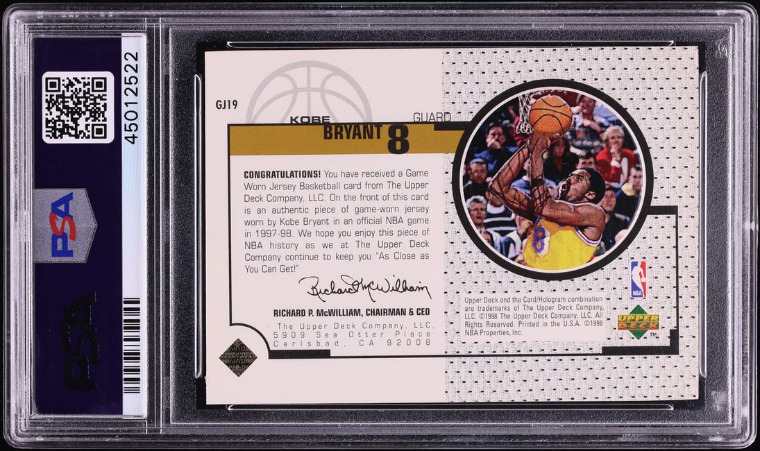 1998 Upper Deck Game Jersey Kobe Bryant PATCH #GJ19 PSA 10 GEM MINT