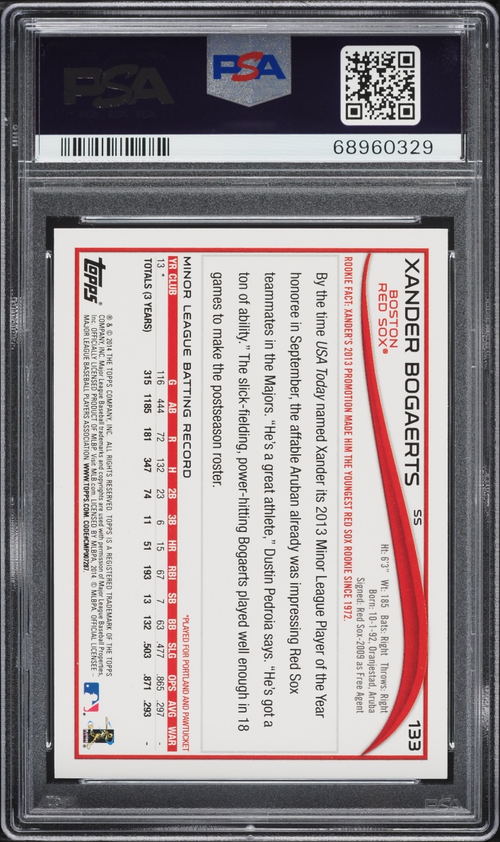 2014 Topps No Sparkle On Ball Xander Bogaerts ROOKIE #133 PSA 10 GEM MINT