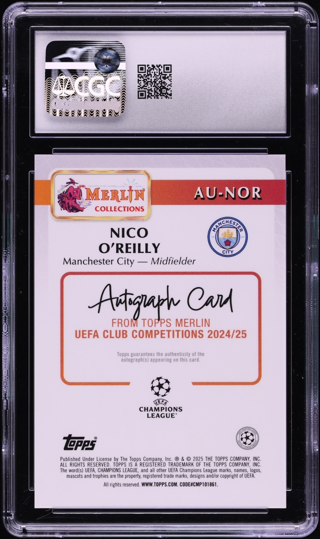 2024 Topps Merlin UEFA CC Red Refractor Nico O'Reilly ROOKIE AUTO 1/5 #AU-NOR CGC 10 GEM MINT