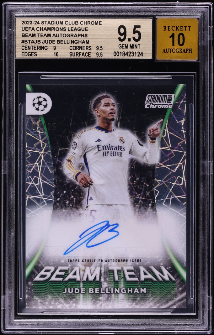 2023 Stadium Club Chrome UCL Beam Team Jude Bellingham AUTO /25 #BTA-JB BGS 9.5 GEM MINT