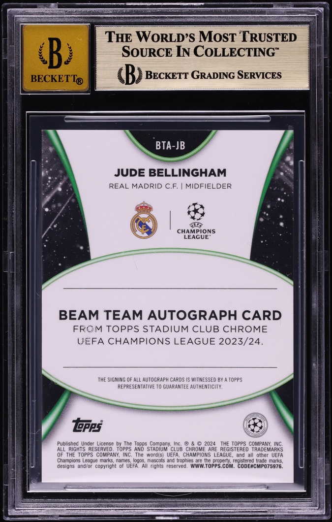 2023 Stadium Club Chrome UCL Beam Team Jude Bellingham AUTO /25 #BTA-JB BGS 9.5 GEM MINT
