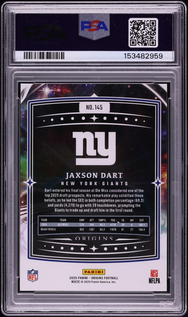2025 Panini Origins Red Jaxson Dart ROOKIE /225 #145 PSA 8 NM-MT