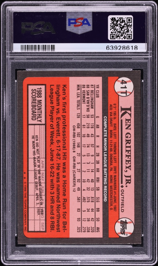 1989 Topps Traded Ken Griffey Jr. ROOKIE #41T PSA 10 GEM MINT