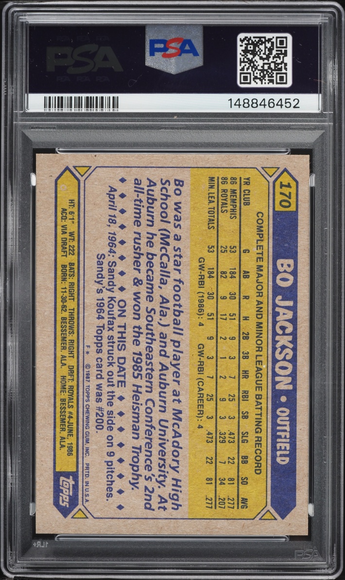 1987 Topps Future Stars Bo Jackson ROOKIE #170 PSA 8 NM-MT