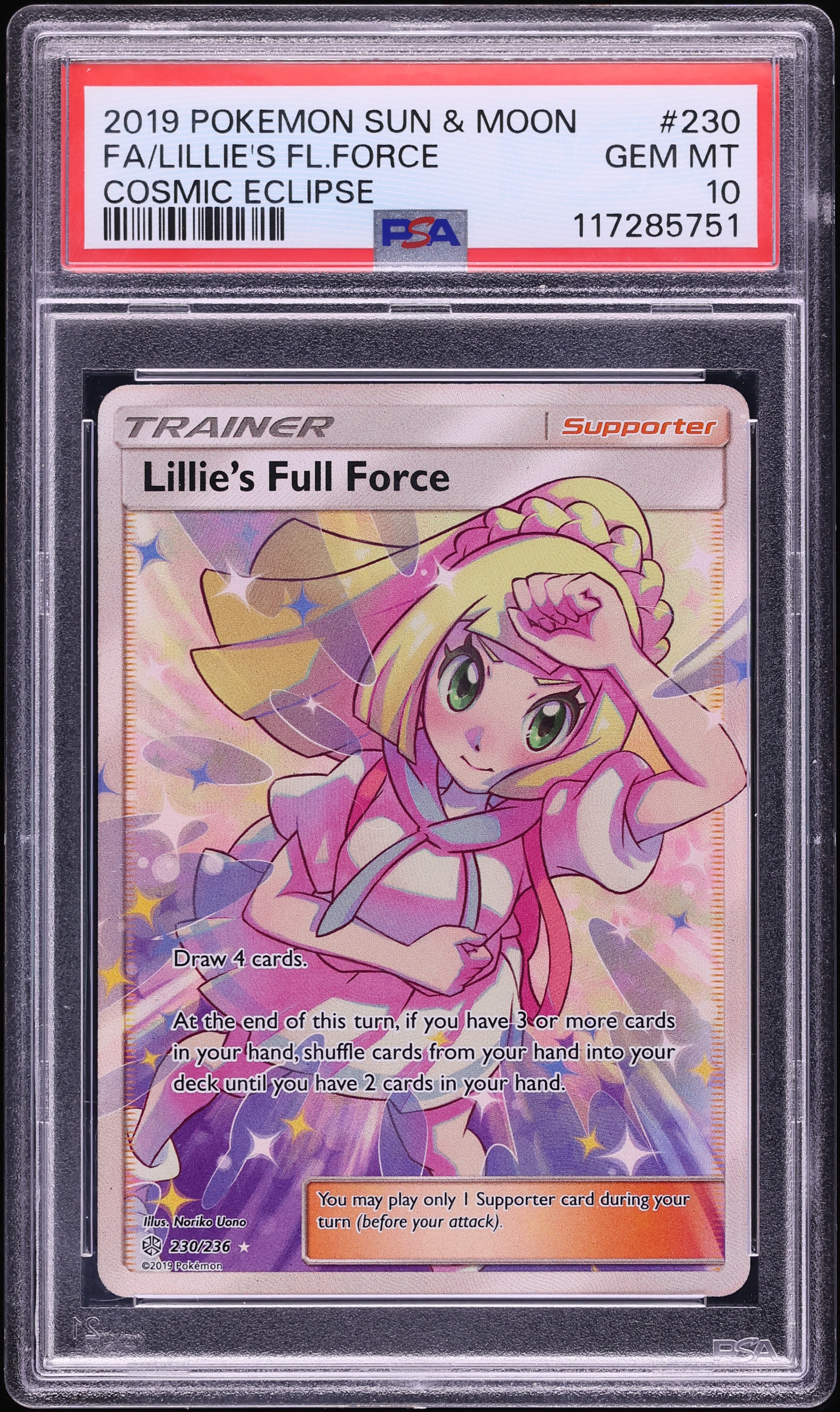 Lillie's Full Force PSA 10 フルアートカード 2019 Pokemon Sun & Moon Cosmic Eclipse Full Art Lillie's Full