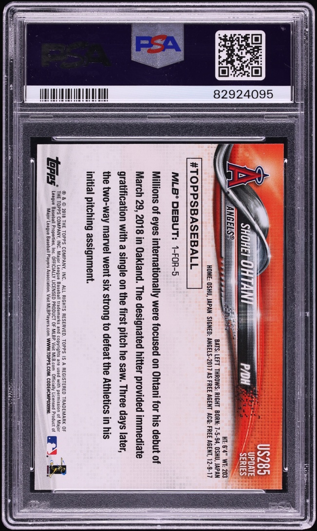 2018 Topps Update Shohei Ohtani ROOKIE #US285 PSA 10 GEM MINT