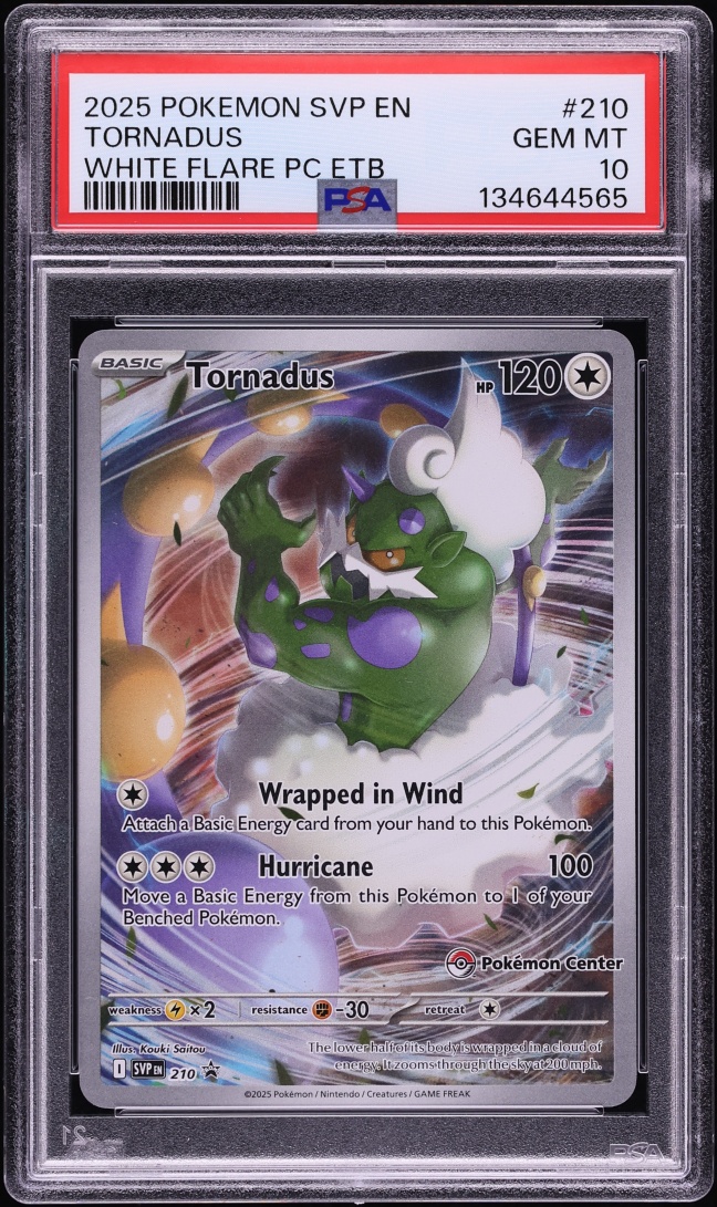 2025 Pokemon Scarlet & Violet Promo White Flare Center ETB Full Art Tornadus #210 PSA 10 GEM