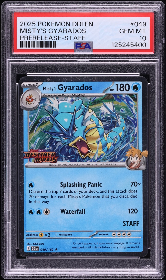 2025 Pokemon Scarlet & Violet Destined Rivals Prerelease Staff Holo Misty's Gyarados #49 PSA 10