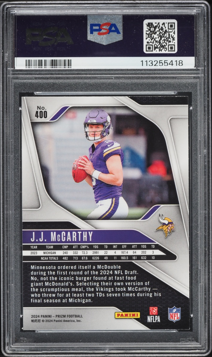 2024 Panini Prizm J.J. McCarthy ROOKIE #400 PSA 10 GEM MINT