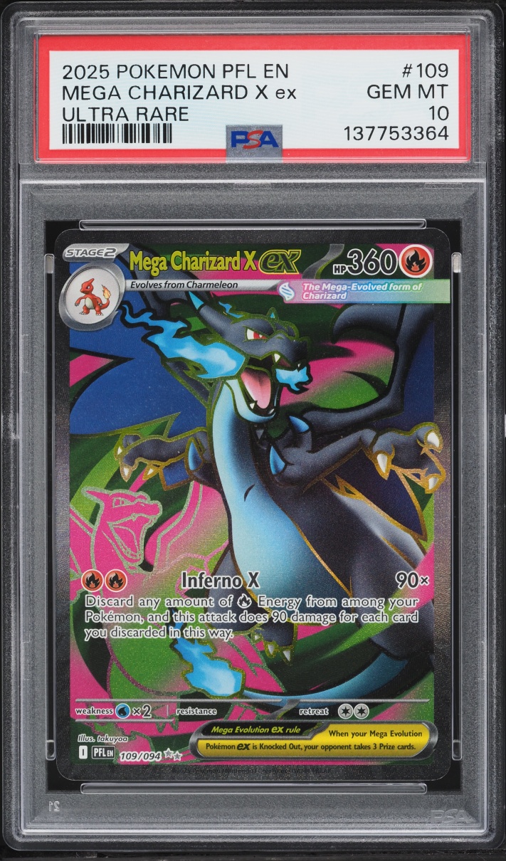 2025 Pokemon Mega Evolution Phantasmal Flames Full Art Mega Charizard X Ex #109 PSA 10 GEM MINT
