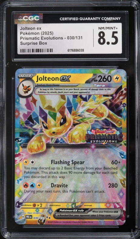 2025 Pokemon Scarlet & Violet Prismatic Evolutions Surprise Box Holo Jolteon EX #30 CGC 8.5
