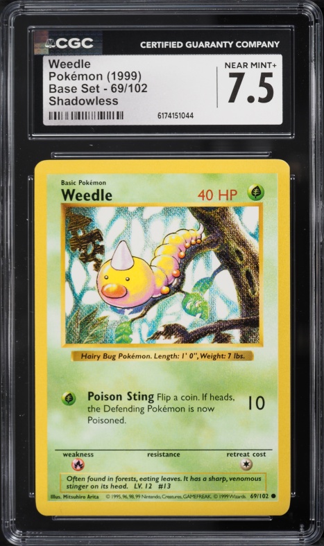 1999 Pokemon Base Set Shadowless Weedle #69 CGC 7.5 NRMT+