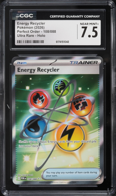 2026 Pokemon Mega Evolution Perfect Order Full Art Energy Recycler #108 CGC 7.5 NRMT+