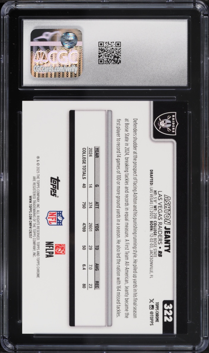 2025 Topps Chrome Touchdown Ashton Jeanty ROOKIE #322 CGC 9 MINT