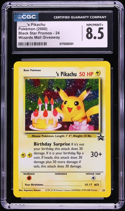 2000 Pokemon Promo Wizards Mail Giveaway Holo Birthday Pikachu #24 CGC 8.5 NM-MT+