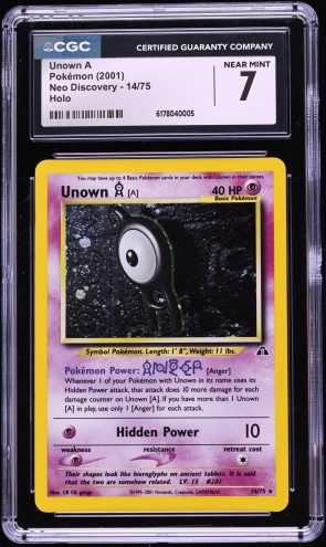 holographic unown pokemon card 2001 Neo Discovery 1st Edition Holo A #14 CGC 10 GEM MINT on Fanatics Collect you may search you deck for another Unown and switch it with Unown Pokemon Card - Neo Revelation