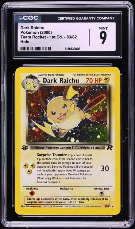 2000 Pokemon Team Rocket 1st Edition Holo Dark Raichu #83 CGC 9 MINT