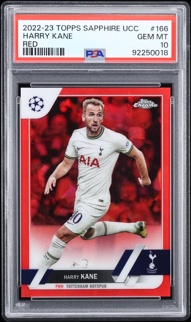 2022 Topps Chrome Sapphire Edition UEFA Club Competitions Red Harry Kane 1/5 #166 PSA 10 GEM
