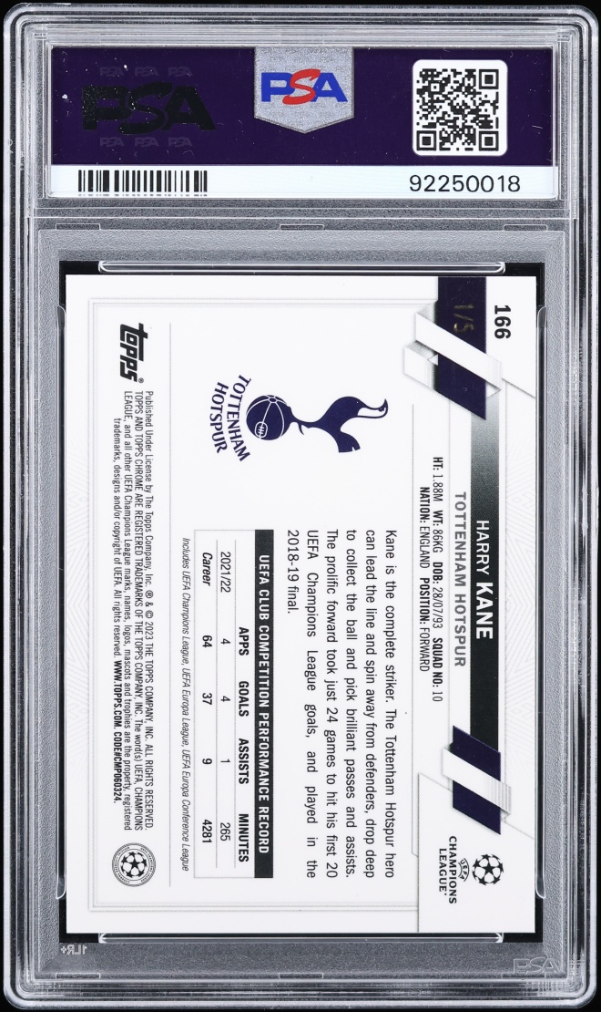 2022 Topps Chrome Sapphire Edition UEFA Club Competitions Red Harry Kane 1/5 #166 PSA 10 GEM