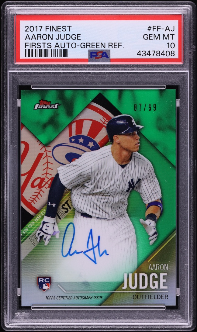 2017 Finest Firsts Green Refractor Aaron Judge ROOKIE AUTO /99 #FF-AJ PSA 10 GEM MINT