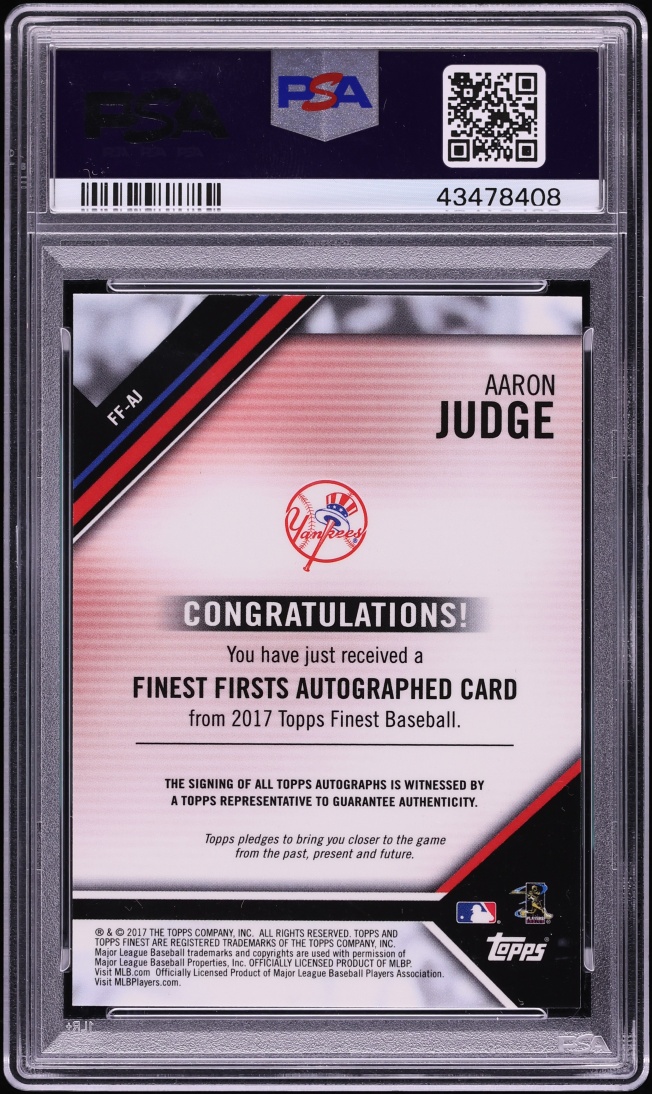 2017 Finest Firsts Green Refractor Aaron Judge ROOKIE AUTO /99 #FF-AJ PSA 10 GEM MINT