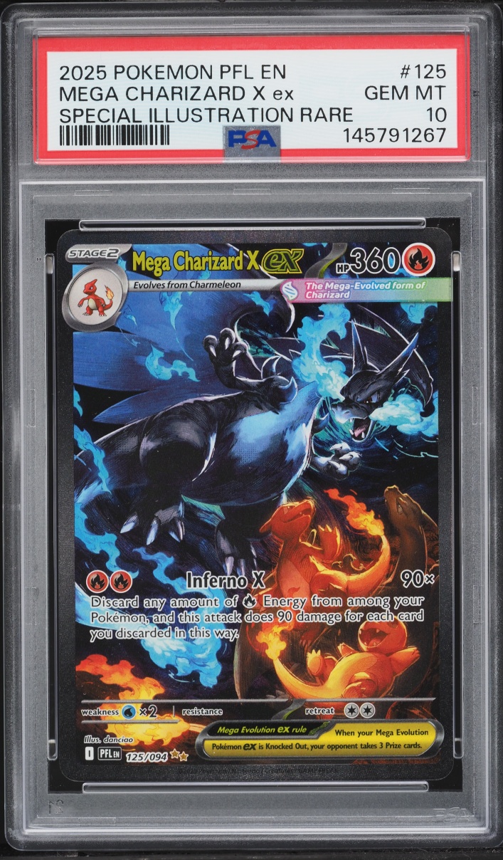 2025 Pokemon Mega Evolution Phantasmal Flames SIR Mega Charizard X EX #125 PSA 10 GEM MINT