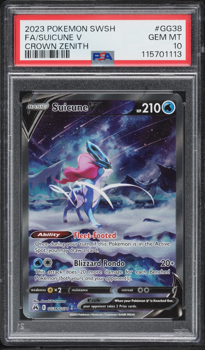 2023 Pokemon Sword & Shield Crown Zenith Alt Art Suicune V #GG38 PSA 10 GEM MINT