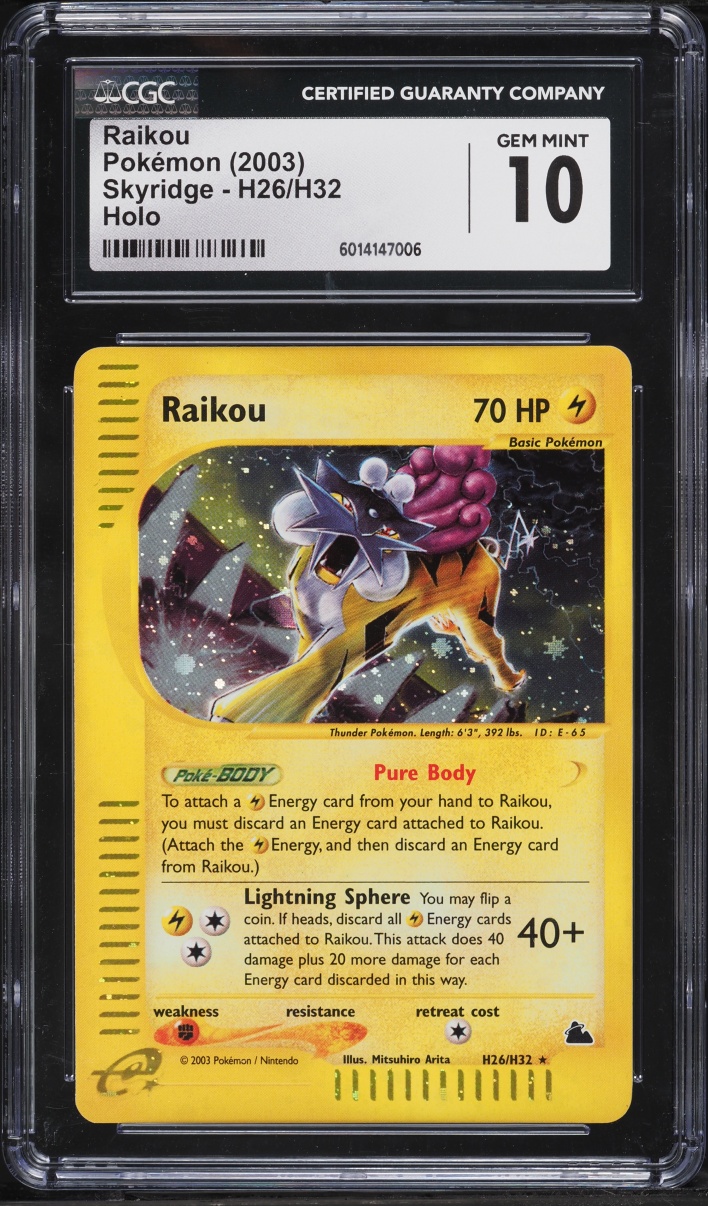 2003 Pokemon Skyridge Holo Raikou #H26 CGC 10 GEM MINT