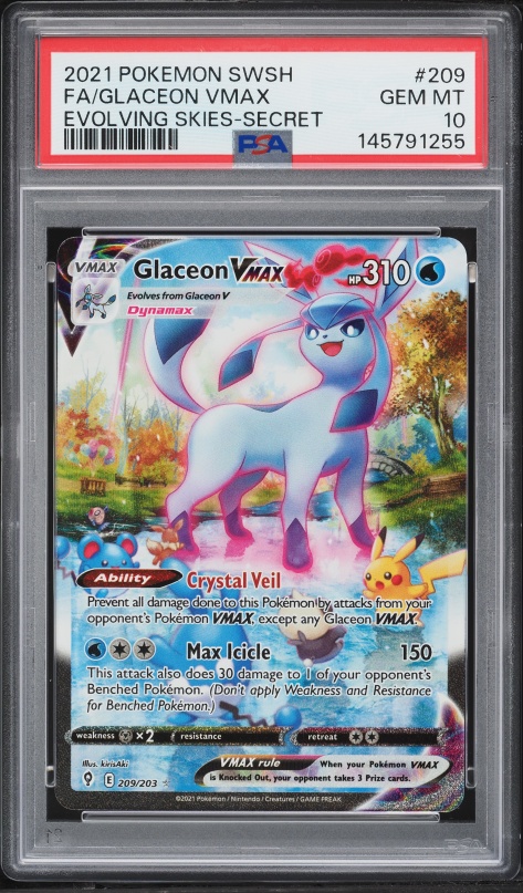 2021 Pokemon Sword & Shield Evolving Skies SEC Glaceon VMAX #209 PSA 10 GEM MINT